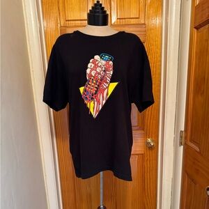 Side Effort Black Graphic T-Shirt with Colorful Fist Design